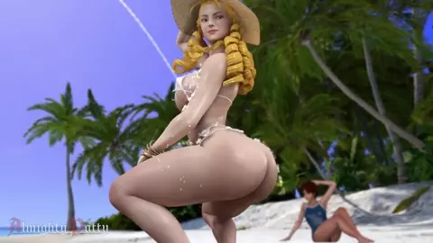Splashing Karin with sunscreen