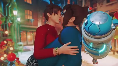 Mei and Tracer making out under the mistletoe