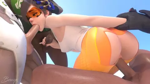 Tracer VS 3 cocks (Overwatch)