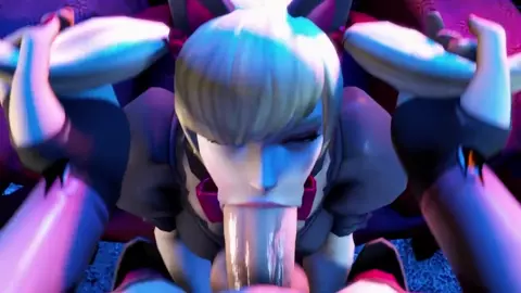 black cat d.va and pink mercy  blowjob futanari