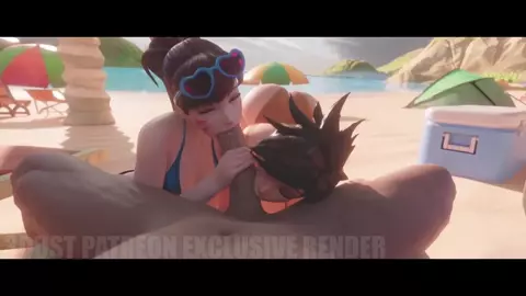 [4K] Tracer And D.Va At The Beach [White][Threedust]
