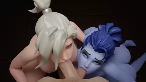 Mercy and Widowmaker Double Blowjob