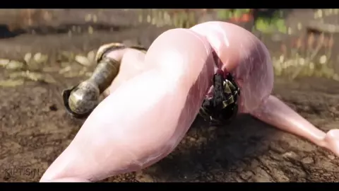 Elf slut warrior masturbates cum covered werewolf