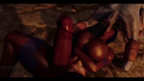 Dark futanari slut with a huge cock was fucked by a Riekling