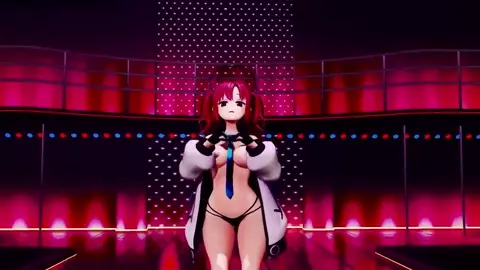 Blue Archive Hayase Yuuka Half Nude No Bra Dance Queencard Hentai MMD 3D Red Hair