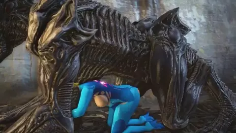 Samus Aran wrecked by Xenomorph Alien