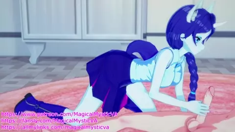 Rarity notices that you're hard, so she gives you a hand~! And a mouth....