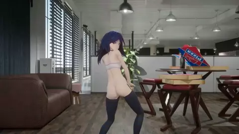 Hentai MMD Dance Undress 3D Nude Dark Girl Small Tits Marshall Maximizer Blue Hair