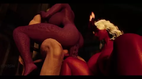 Curvy Demoness and Dragon Girl fuck with Dragonborn