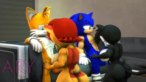 Sonic and Tails in orgy with Sally and Hershey