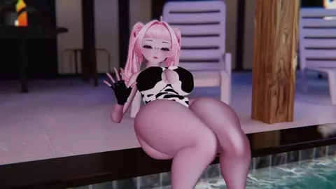 Busty Lady chilling at the pool and the she spots a cutie