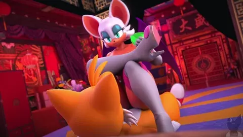 Rouge riding Tails