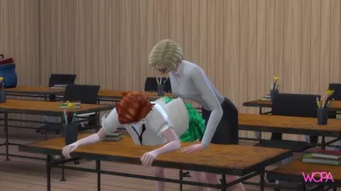 Naughty blonde teacher rubbing herself with hot red-haired student