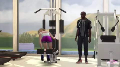 Married rubs on a personal trainer, but her husband arrives. Sex in front of
