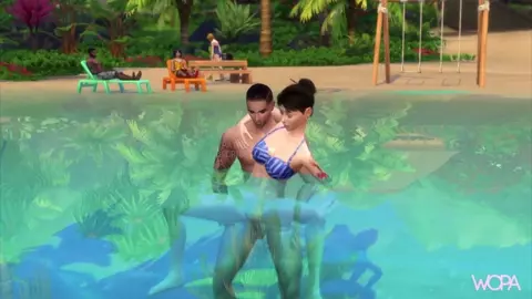 Tattooed brunette having sex with two strangers on the public beach