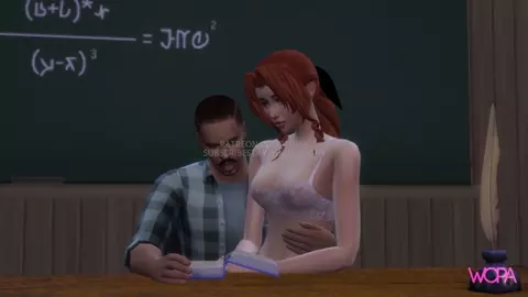 Naughty female student teasing older teacher - Interracial
