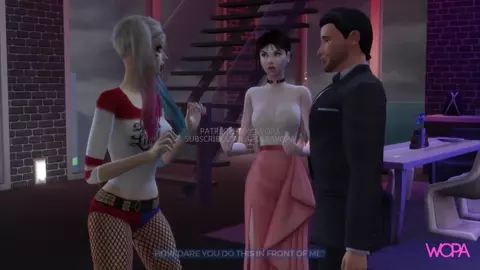 Harley Quinn having sex with bruce in front of his wife