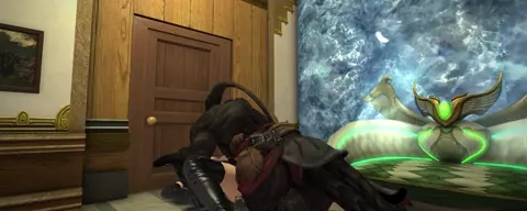 miqo'te playing with his statue with a big penis