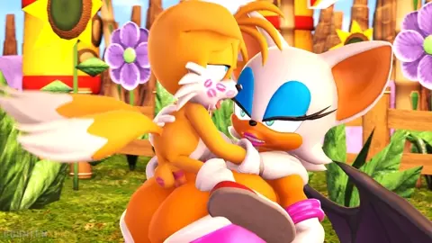 Tails riding Rouge's Breast