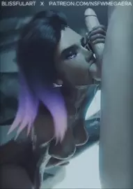 Sombra handjob and sucking balls