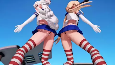 Shimakaze & Amatsukaze - Good Night Kiss [MMD R18] GenesisMMD