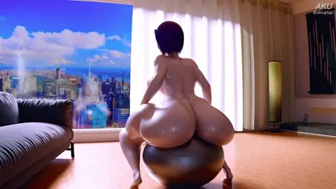 Raven bouncing on a yoga ball
