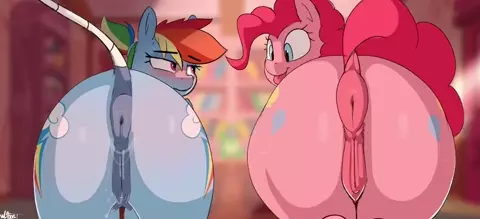 Pinkie pie and rainbow dash see if who has a bigger ass