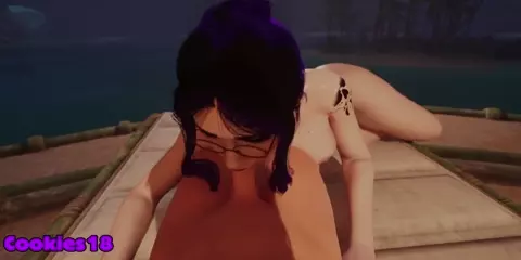 Purple Hair Girl Rides Her Boyfriend Hard on the Lounge Chair