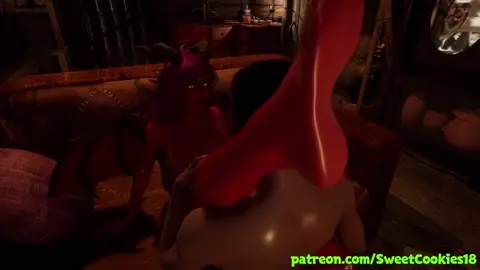 Red Succubus Gets Fucked Hard & Covered in Cum