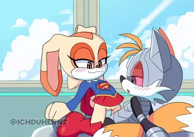 Super Cream riding Cyborg Tails