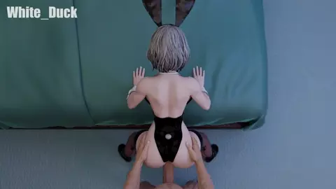 2B [NieR: Automata] dressed up as a bunny and testing the durability of her hole
